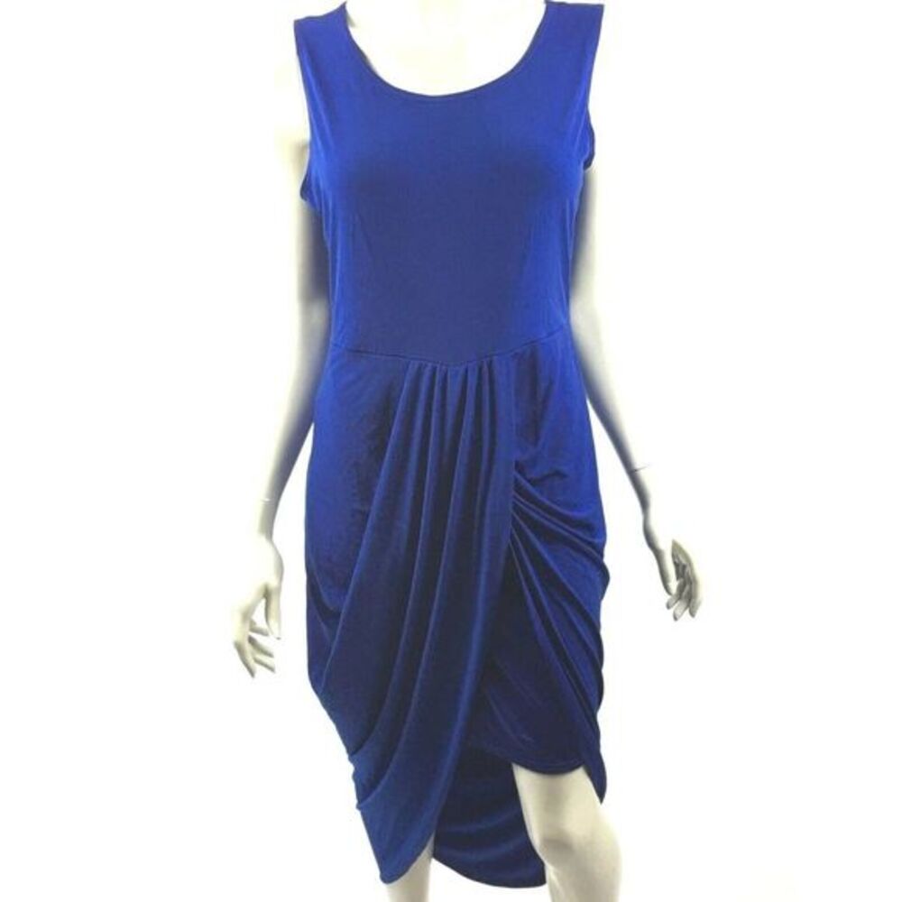 Hot Gal Royal Blue Draped Waist Dress Short Sleeve Stretch High Low Women XL NWT